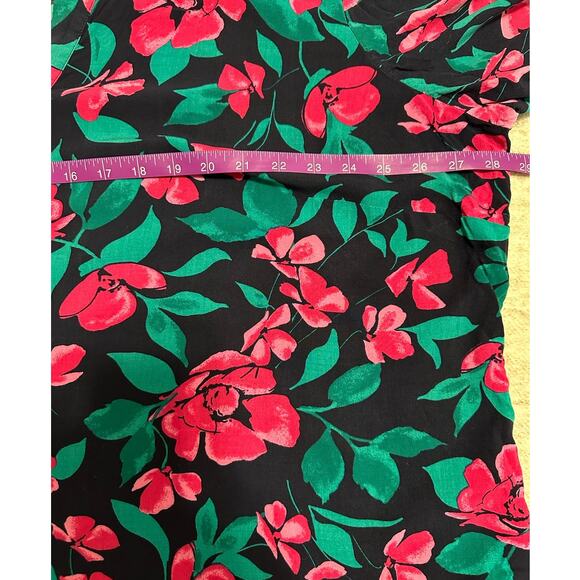 Talbots Woman Navy and Pink Floral Print Split Neck Blouse Size 3X - Picture 5 of 6